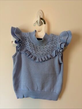Janie and Jack Light Blue Knit Ruffle Tank Top